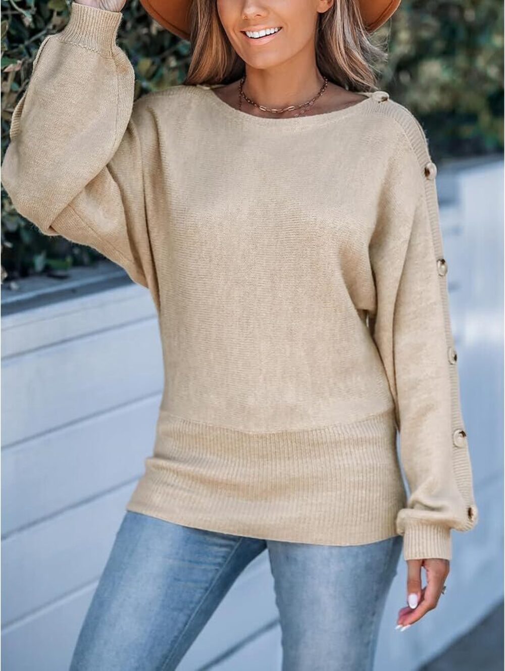 Womens Knit Sweaters Long Sleeve Boat Neck Drop Shoulder Fall Sweater Top
